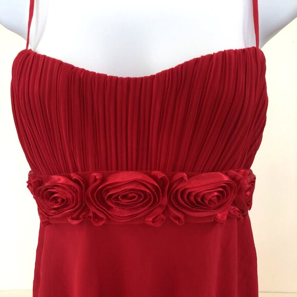 Vtg FLORA Red Nightie Gown Small Sweetheart Rosebud Chiffon Flowy Slip Dress - Picture 6 of 10